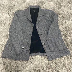 Blue and white plaid blazer
